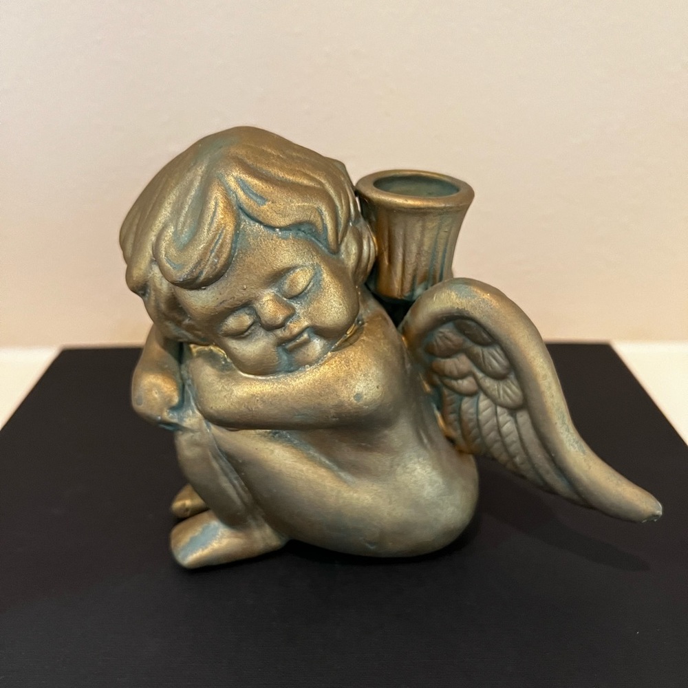 Ceramic Gold Cherub Candle Holder. Lovely Decor For Holiday.